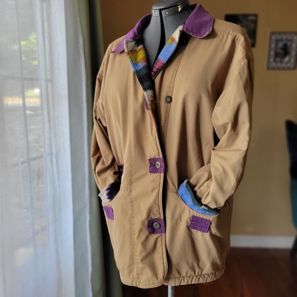 Current Seen Jackets & Blazers - Current Seen Women Utility Jacket Purple Cord Collar and Aztec Print Reversible